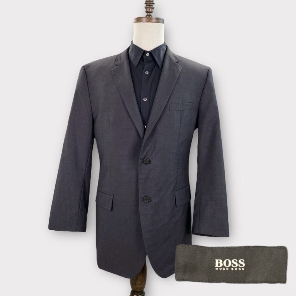 Hugo Boss Blazer Mens 44R The Grand Central Micro Check Gray Wool Sport Jacket